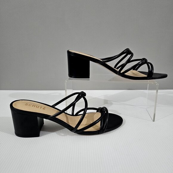 NEW Schutz Princey Strappy Sandal Knotted Heel Black Leather Size 9 - Picture 3 of 12